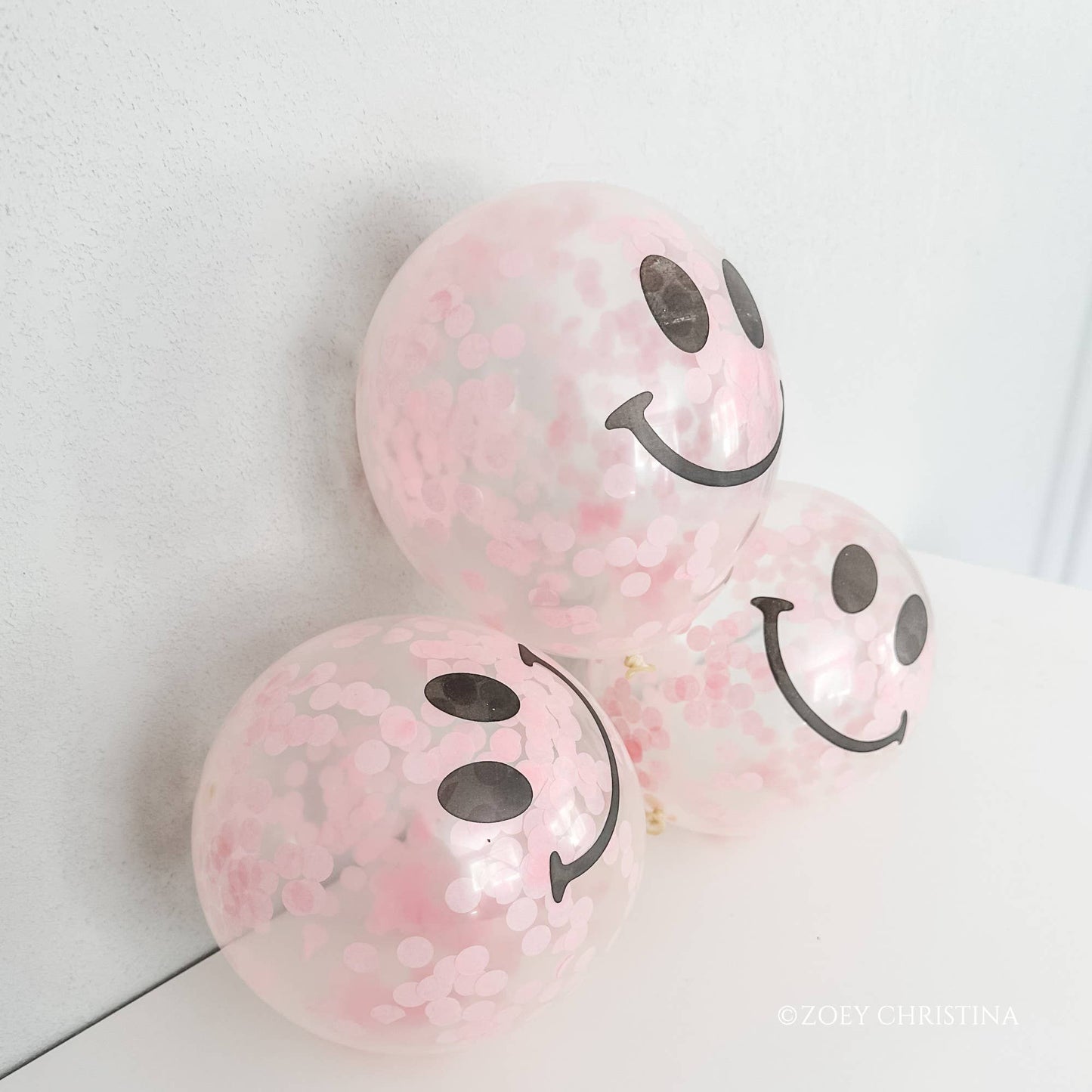 12 Inch Smiley Face Confetti Filled Latex Balloons: Yellow 5pk
