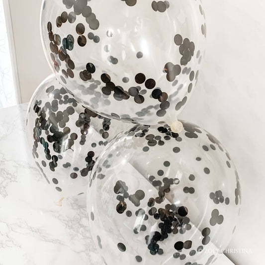 Black Confetti Filled Latex Balloon, 5pk