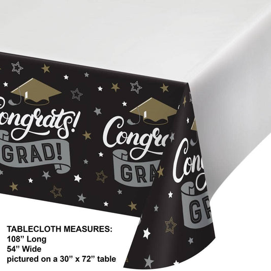 Grad Glamor Paper Tablecover Border Print, 54" x 102", 1/Pkg