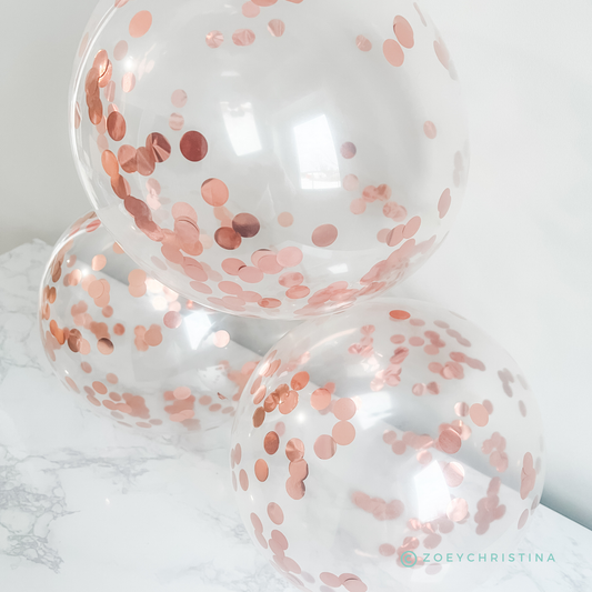 Rose Gold Confetti Filled Latex Balloon, 5pk