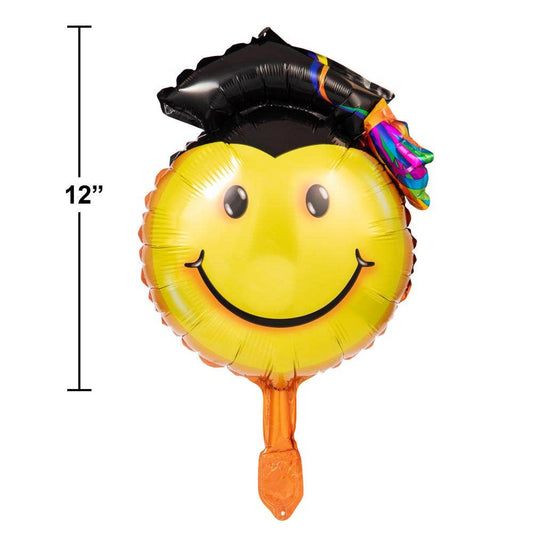 Smiley Face Emoji Foil Graduation Balloons, 1/Pkg