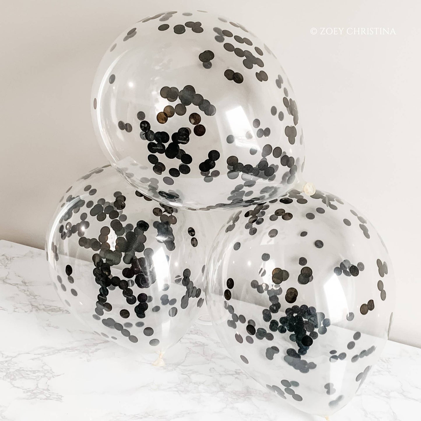 Black Confetti Filled Latex Balloon, 5pk
