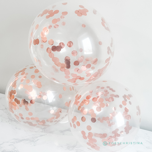 Rose Gold Confetti Filled Latex Balloon, 5pk