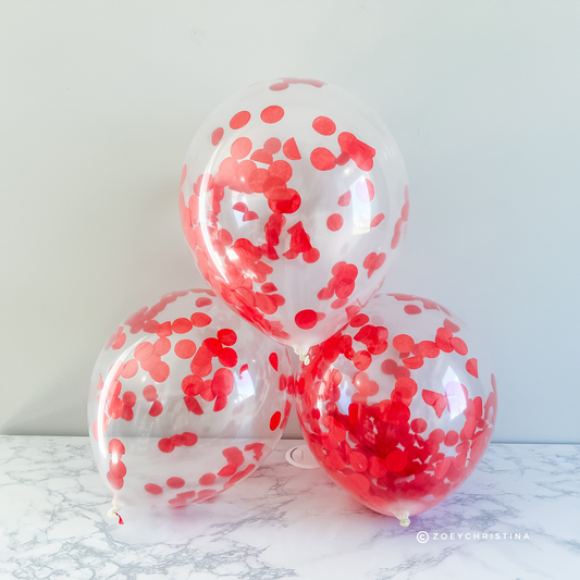 Red Confetti Filled Latex Balloon - 5pk