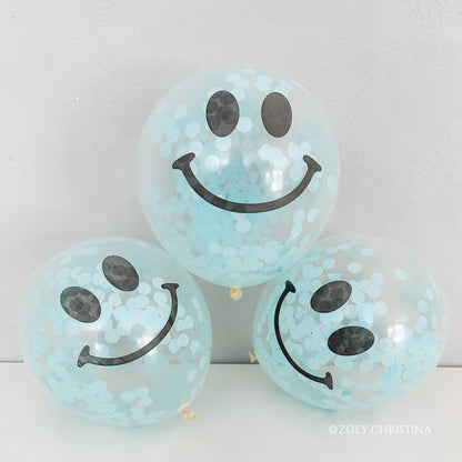 12 Inch Smiley Face Confetti Filled Latex Balloons: Yellow 5pk
