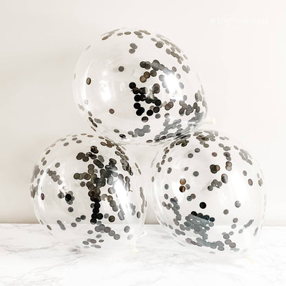 Black Confetti Filled Latex Balloon, 5pk