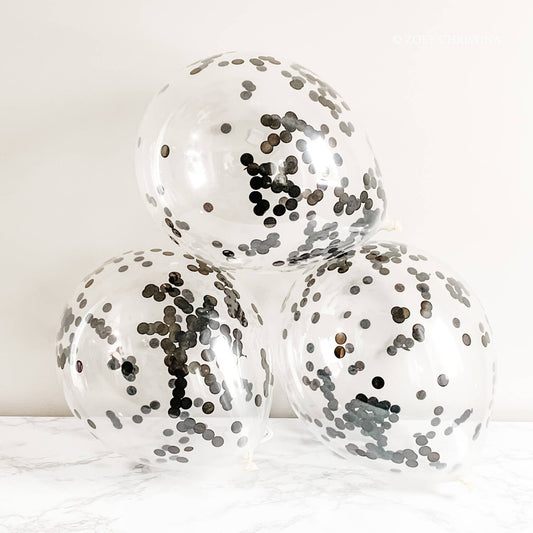 Black Confetti Filled Latex Balloon, 5pk