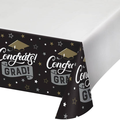 Grad Glamor Paper Tablecover Border Print, 54" x 102", 1/Pkg