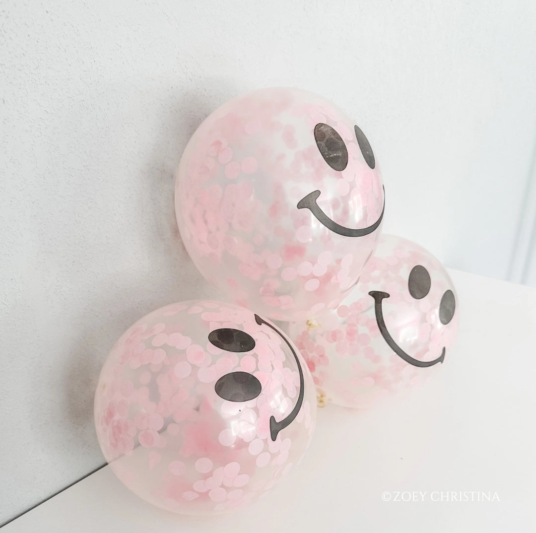 12" Smiley Face Pink Confetti Filled Latex Balloon 5pk